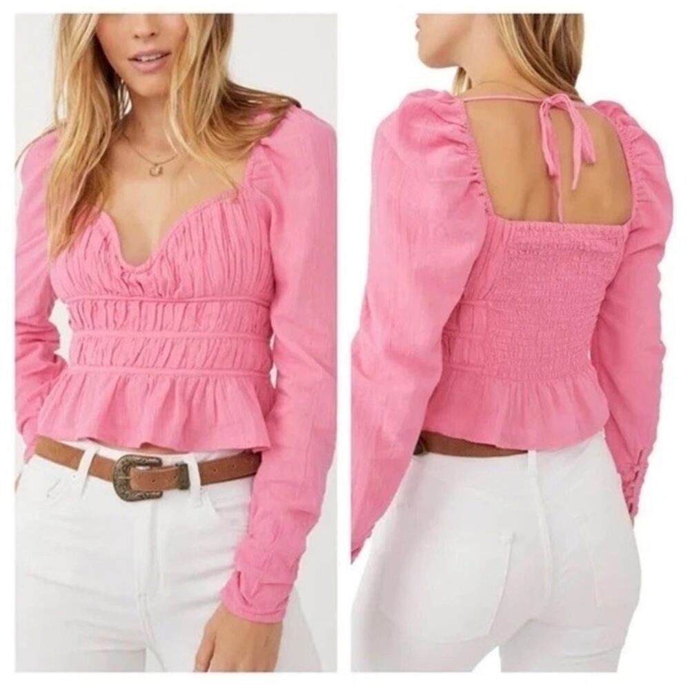 FREE PEOPLE AURORA CHLOE LONG SLEEVE TOP Cotton SIZE MEDIUM NEW